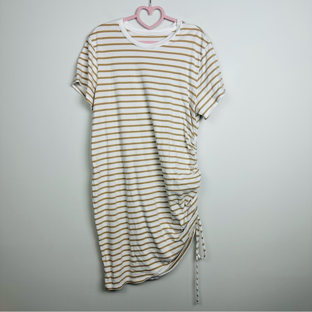Universal Threads Asymmetrical Striped Dress in White and Tan Size Large